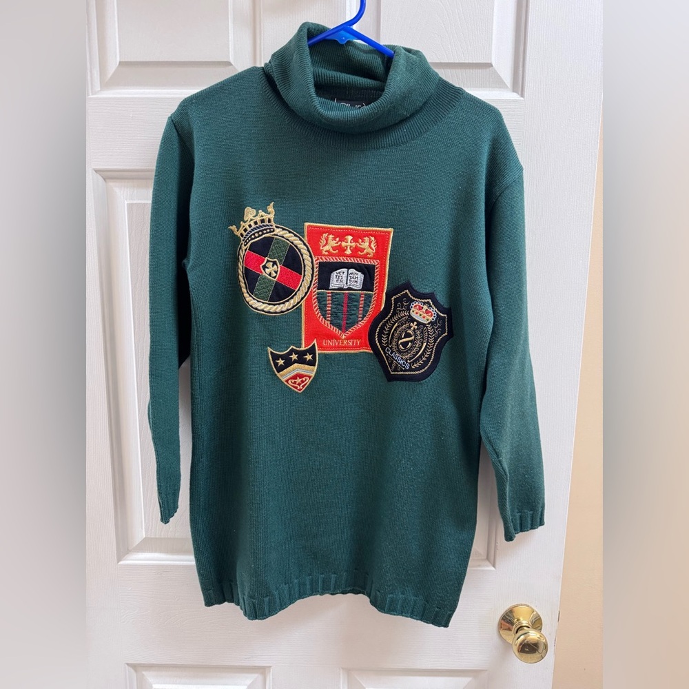 Vintage Laurèl Women’s Green Turtleneck Wool Sweater Made In Italy IT 34 US S